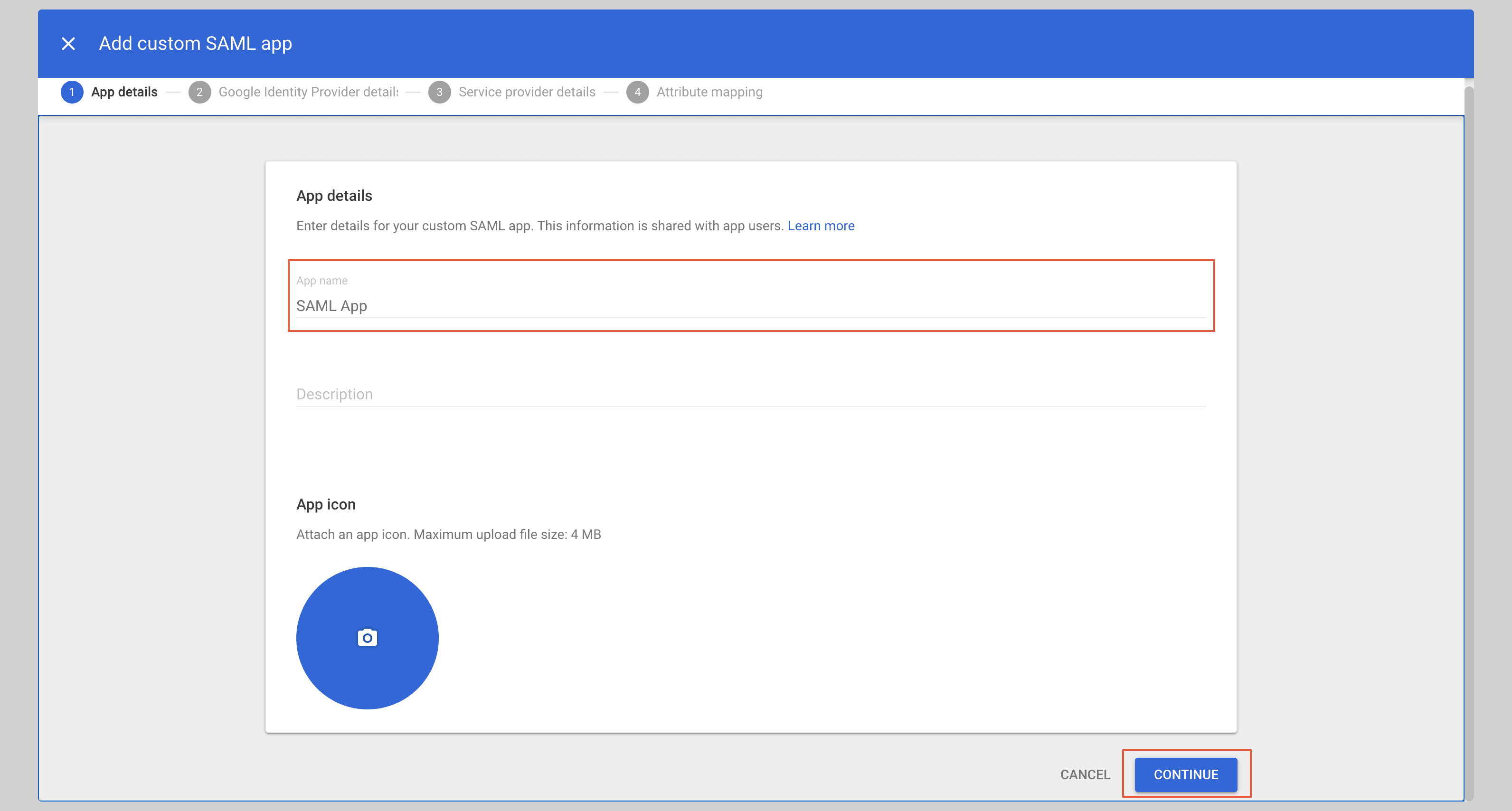 Google Admin: enter an app name