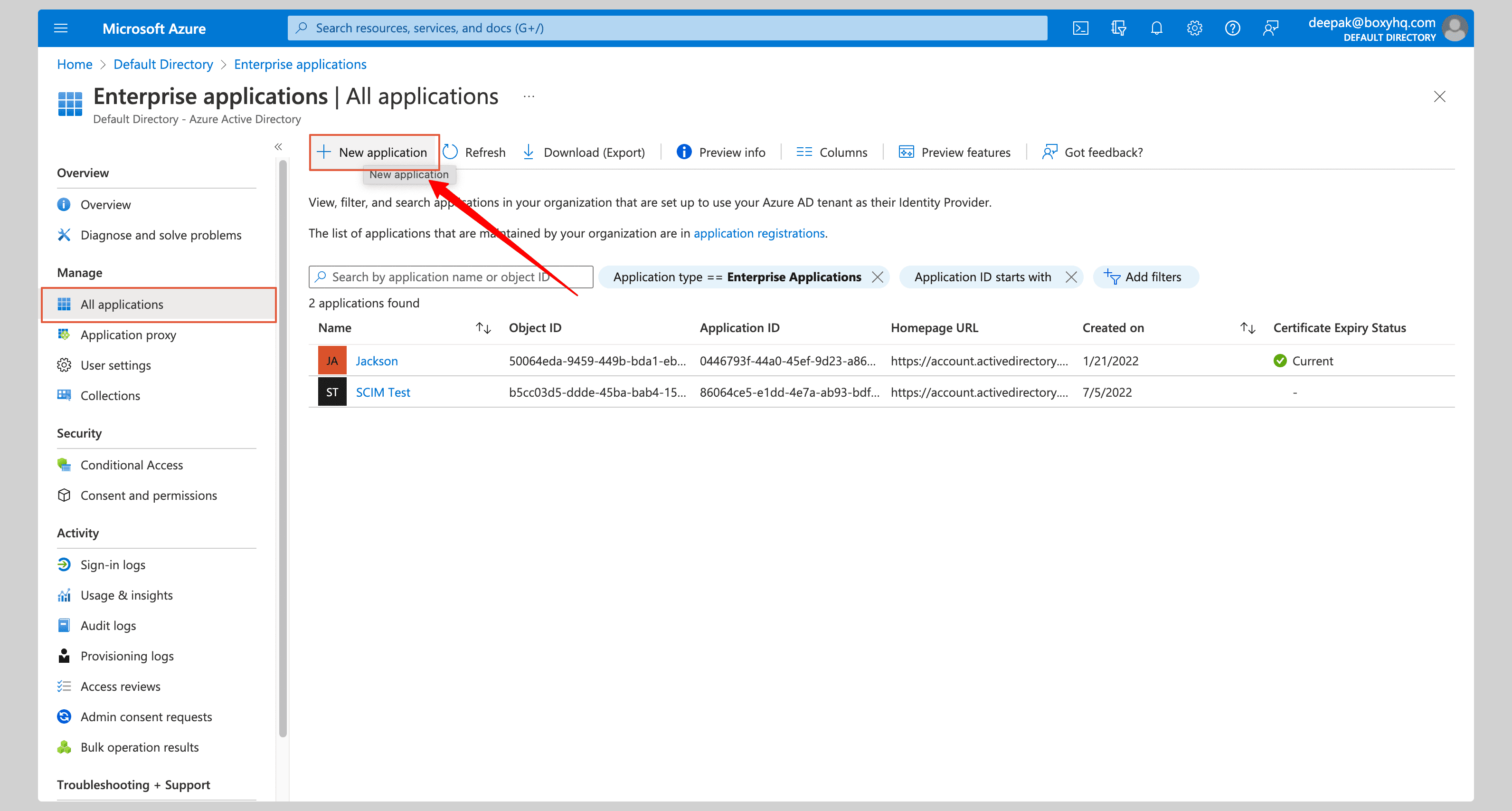 Microsoft Entra ID: New application