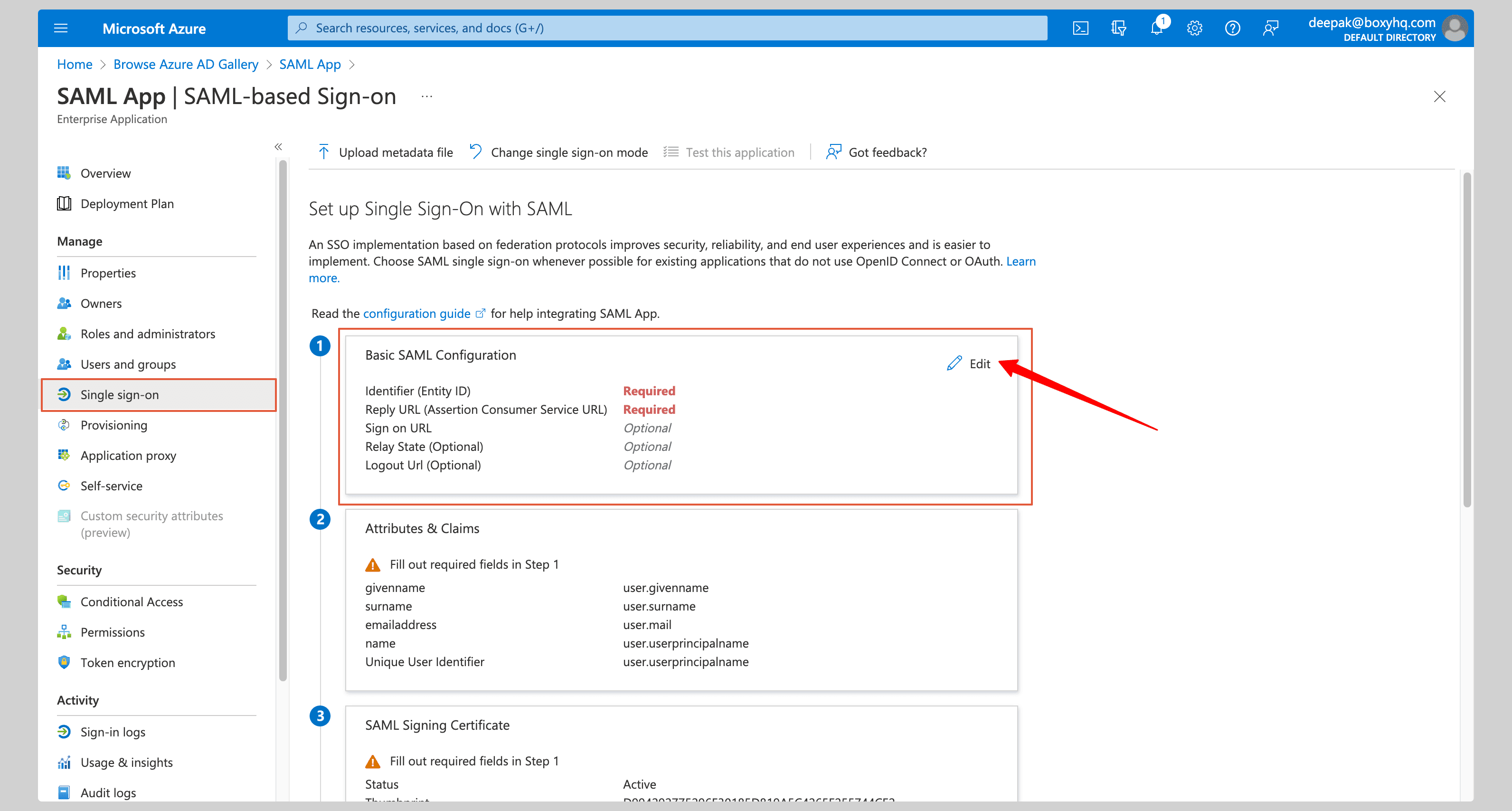 Microsoft Entra ID: edit Basic SAML Configuration
