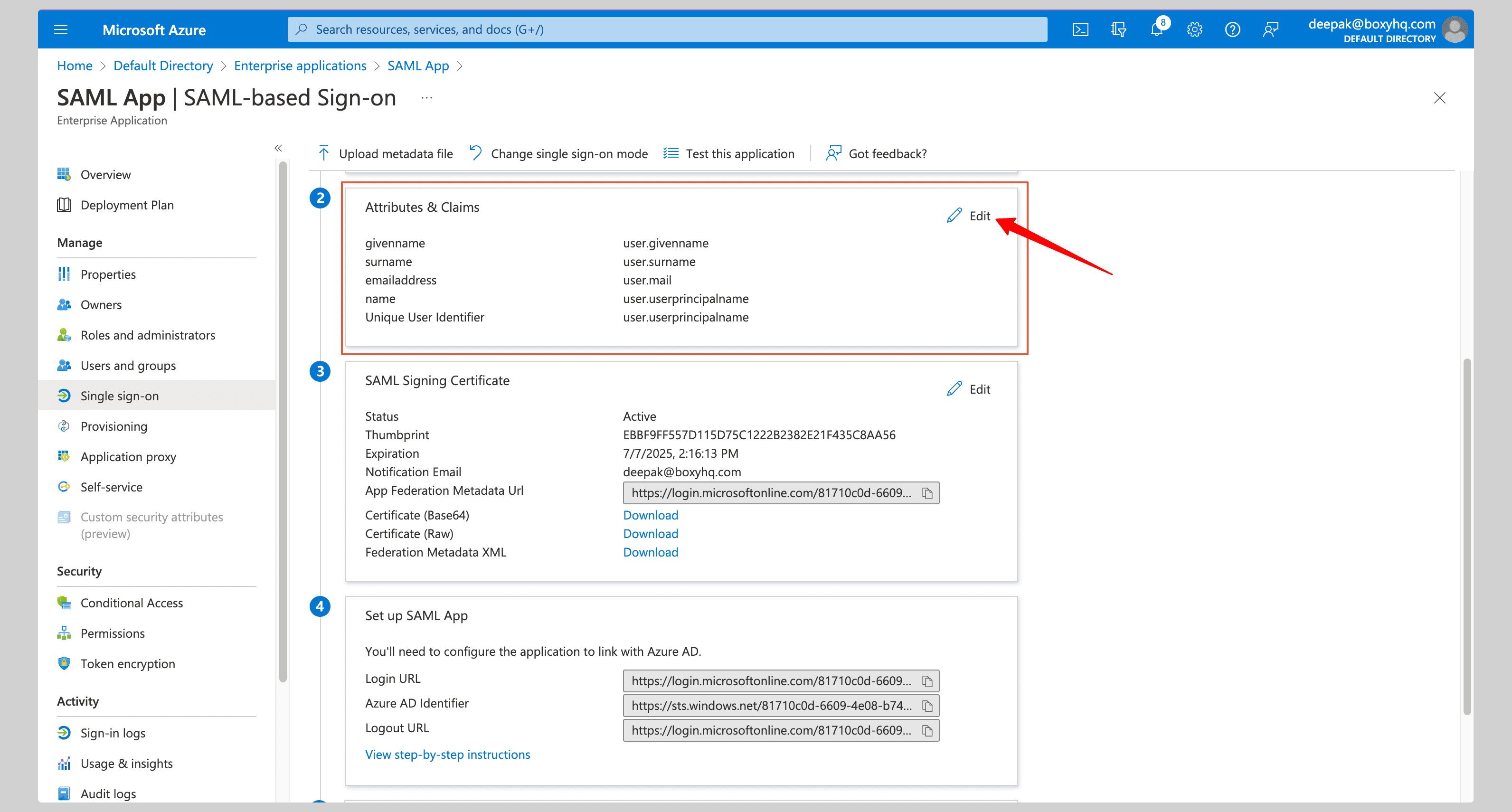 Microsoft Entra ID: edit Attributes and Claims