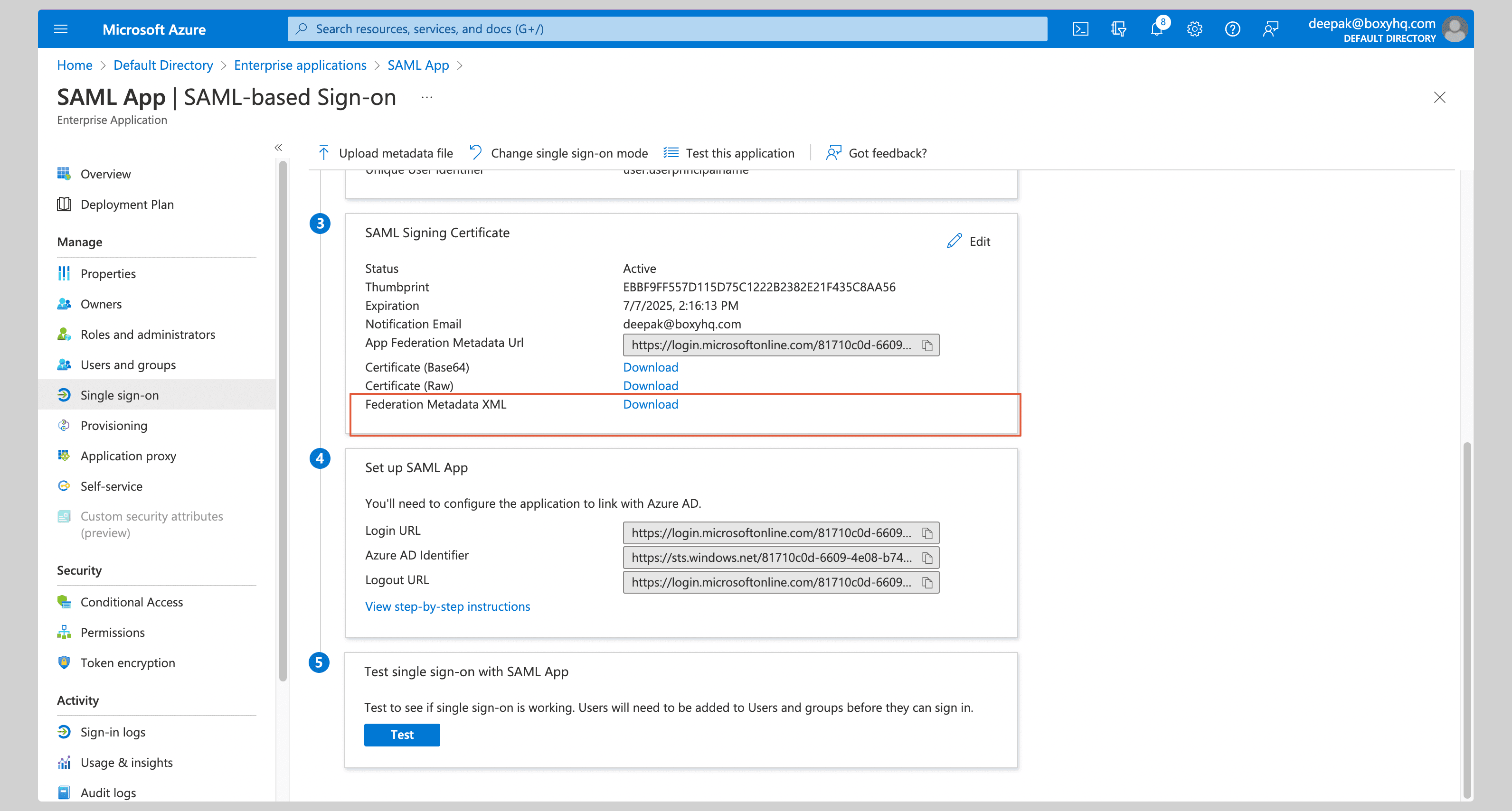 Microsoft Entra ID: download Federation Metadata XML