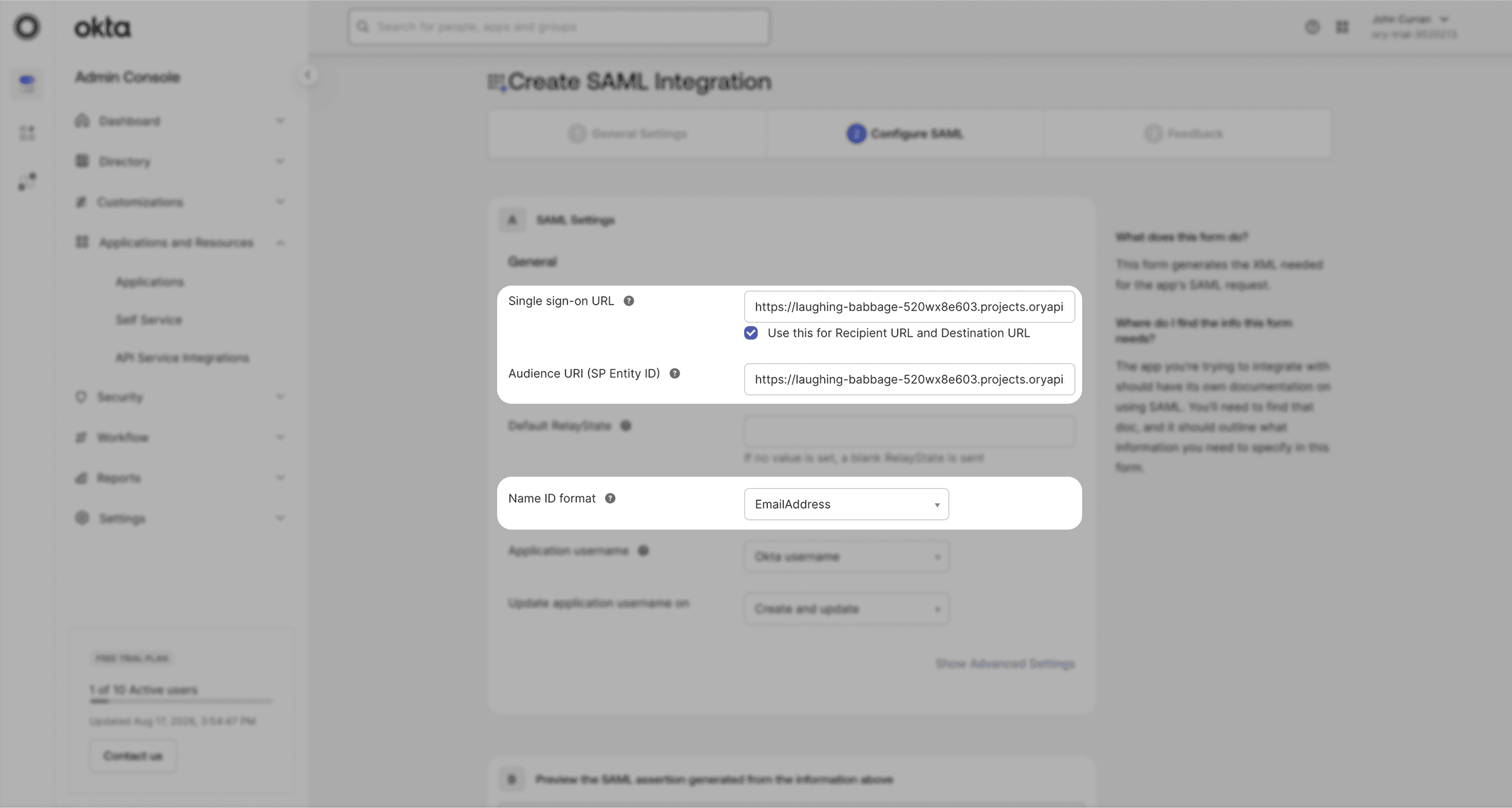 Okta: Configure SAML; use the Circleback values above